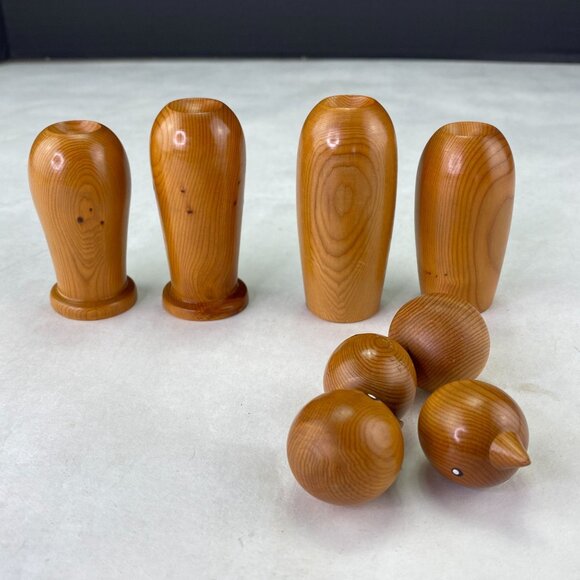 Vintage Wood Bird Figurines Removable Posing Heads Set of 4 - Picture 7 of 10